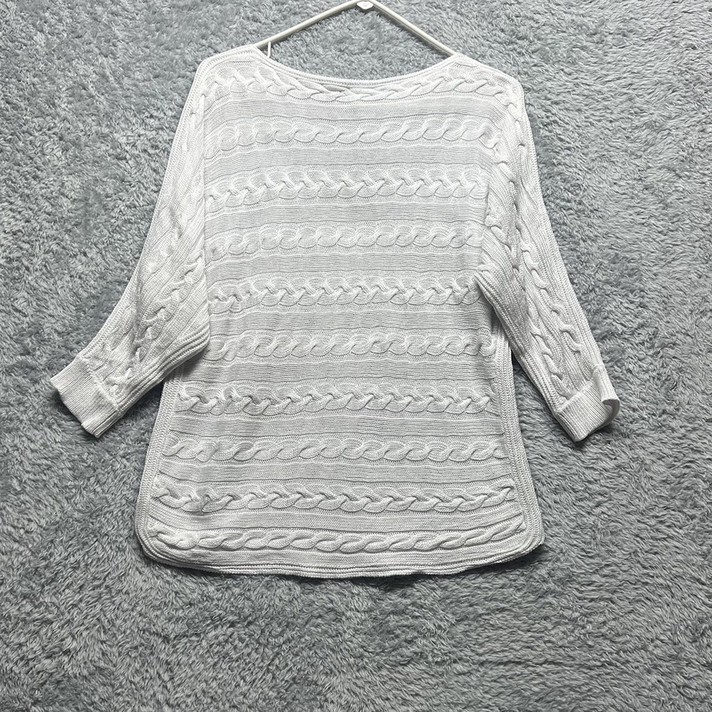 Lauren Ralph Lauren Sweater Top Large White Cable Knit Short Sleeve Black Label - Picture 2 of 10